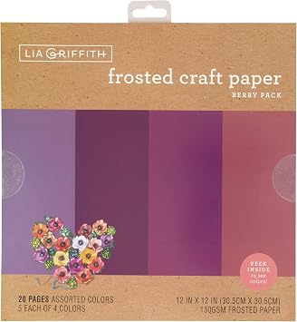 Lia Griffith PLG41103 Frosted Craft Paper, 12 x 12, Berry Pack 20 Sheets