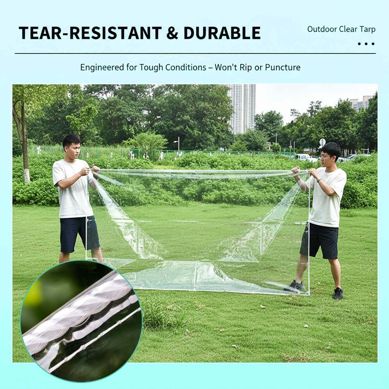 Clear PVC Waterproof Tarpaulin 7x7 FT – Heavy-Duty Transparent Cover With Grommets & Rope, UV Resistant For Outdoor Patio, Boat, Car, & Garden