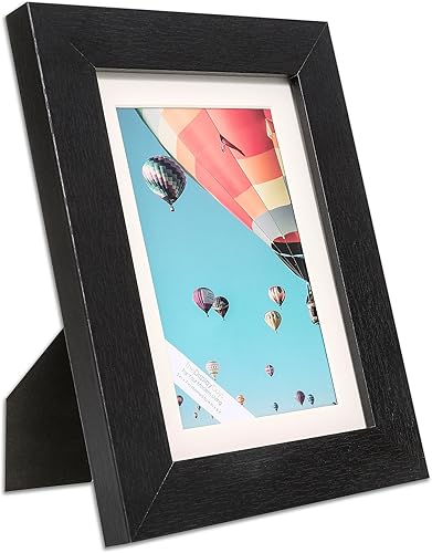 Miniatura 2 de The Display Guys - Juego de marcos minimalistas de madera negra, vidrio templado, 5 x 7 pulgadas, mate a 4 x 6, caballete de mesa, paquete de 6