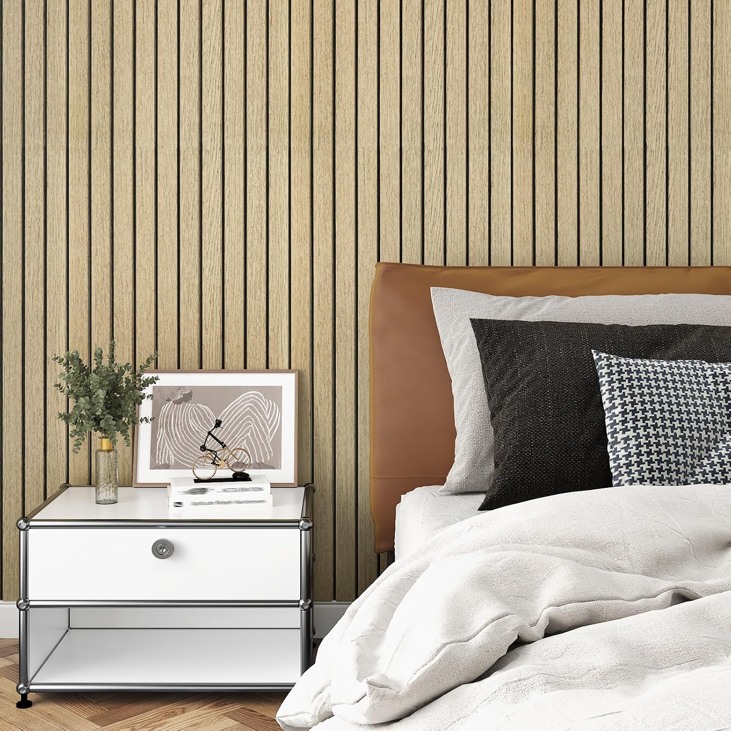 Light Brown Wood Wall Panels Acoustic Shiplap Wood Slat Wall Panel Peel and Stick Wallpaper 3D Vertical Striped Wooden Paneling Peel and Stick Countertops Backsplash Bedroom Cabinet Ceiling