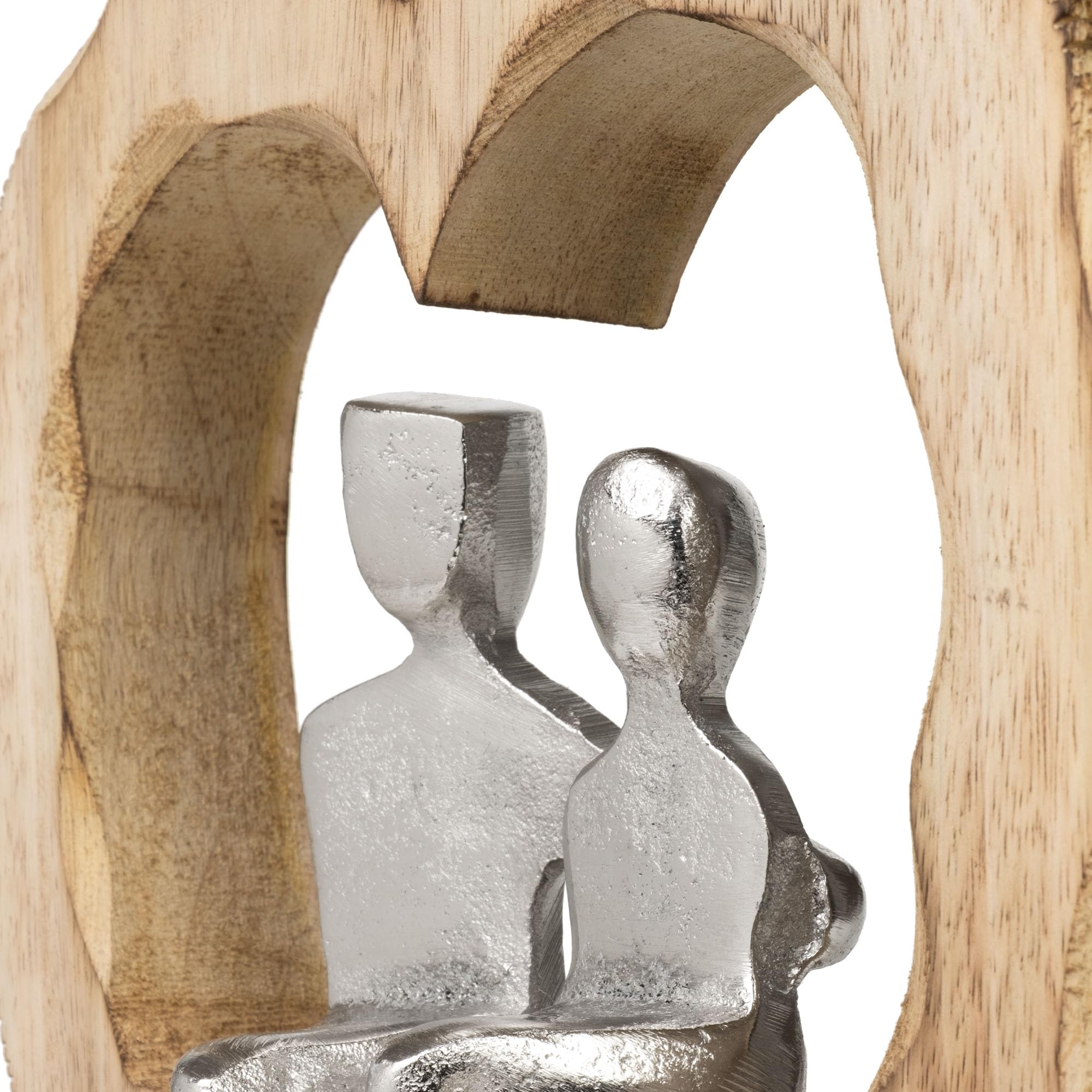 Moritz Figurka dekoracyjna Heartbound 25,5 cm z drewna mango i aluminium rzeźba w kształcie serca z motywem dwóch osób symbol miłości bliskości i bezpieczeństwa, nowoczesna dekoracja, rękodzieło