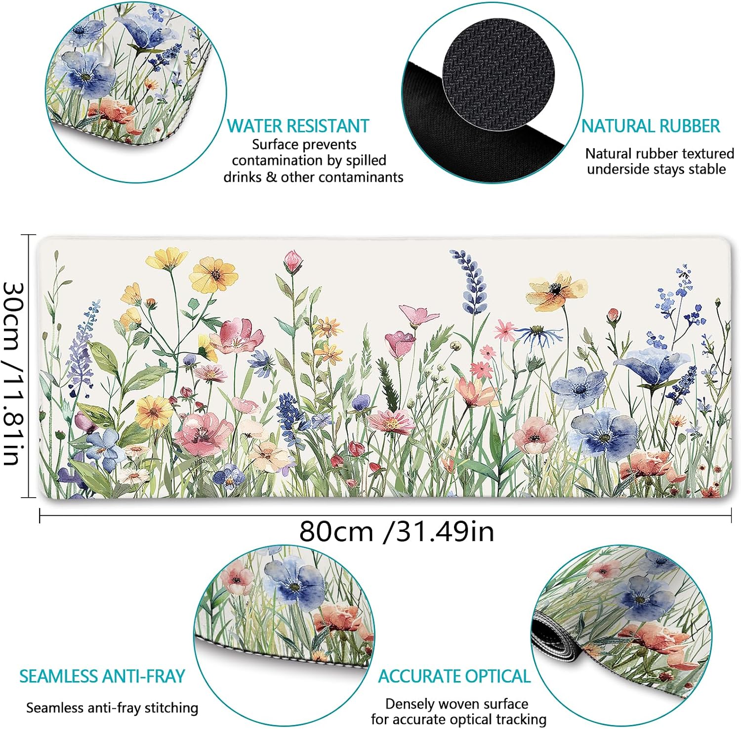 LIMKRIAN Flower Mouse Pad Large Desk Mat for Keyboard Mouse, 31.5x11.8 in image 4