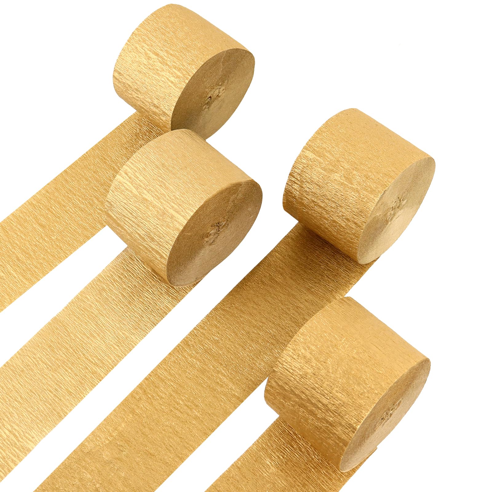 Lot de 4 rouleaux de papier crépon doré – Parfait pour les serpentins, les décorations de fête, les mariages, les anniversaires, les décorations colorées et les fournitures de bricolage (4,6 cm x 20,7