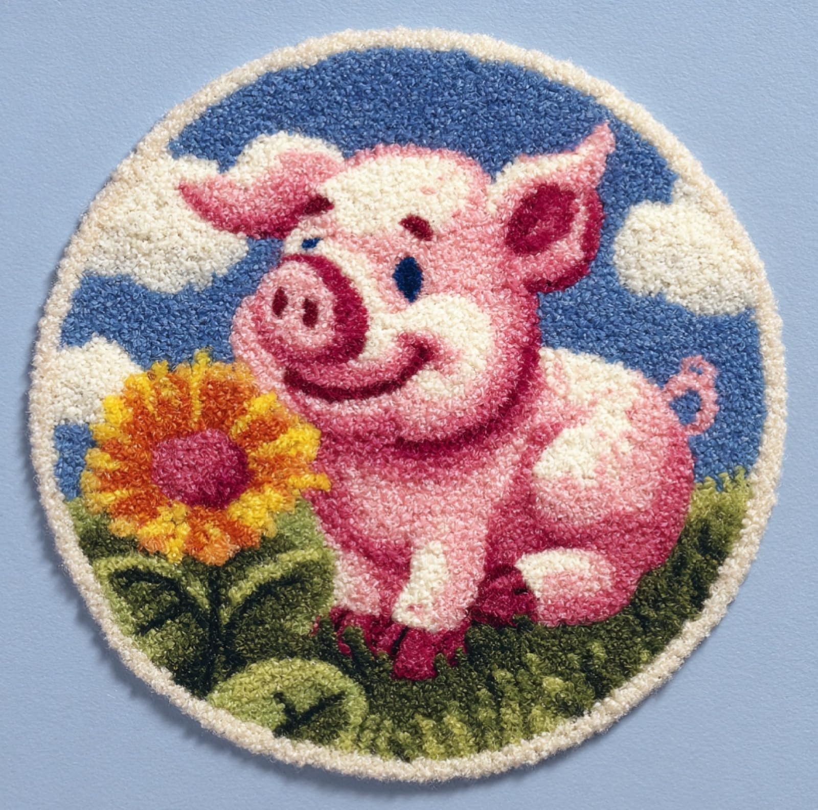 Wallustrioaw 006 Latch Hook Kits For Kids And Adults,Pink Pigs And Flowers,Diy Latch Hook Rug Kit,Carpet Making Crochet Needlework Crafts For Home Decor,50X50cm