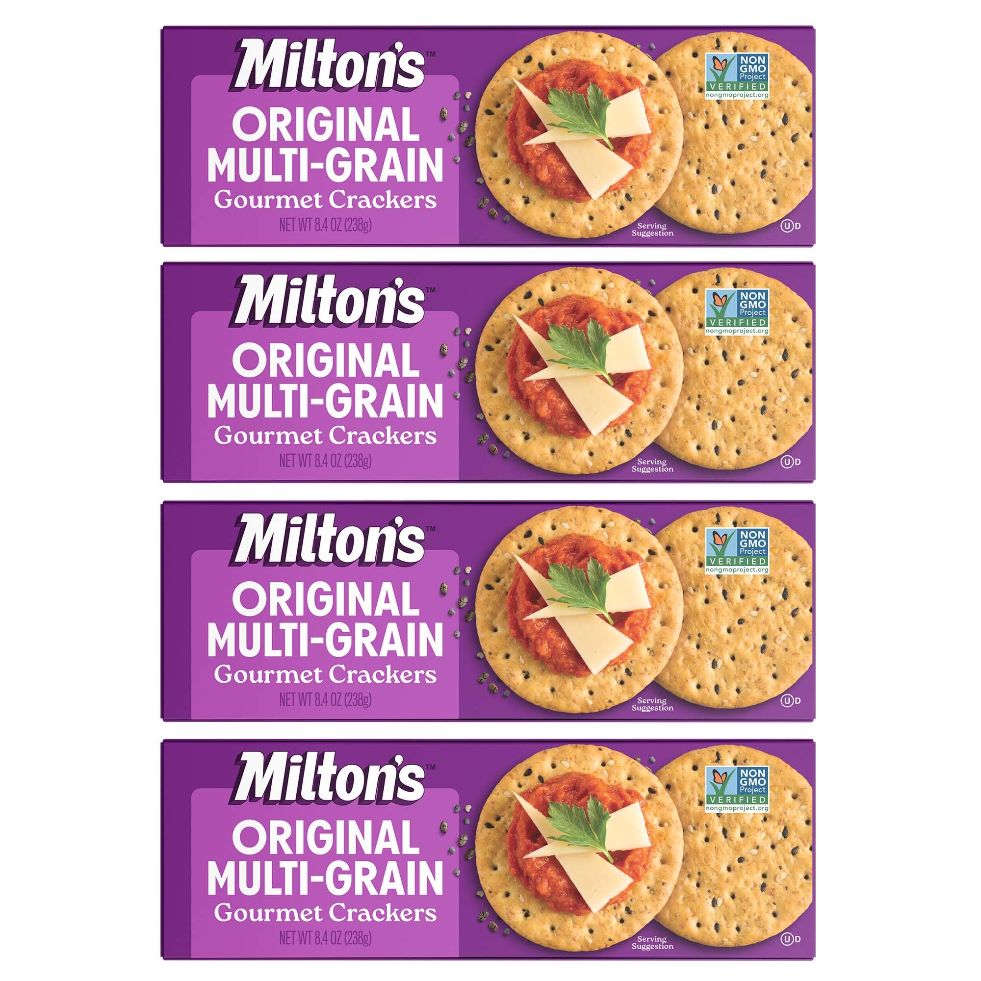 Sponsored Ad - Milton's Gourmet Crackers, Original Multi-Grain - Non-GMO Project Verified, Natural Ingredients, Kosher, Great for Charcuterie Boards - 8.4 Oz, Pack of 4