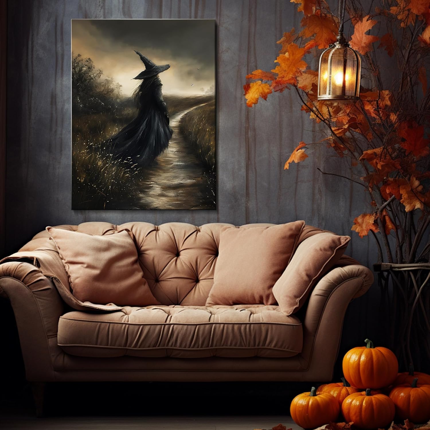 Framed Vintage Halloween Witch Wall Art,Halloween 3D Texture Witche Pictures Fall Decor for Living Room,Secretly Silent Witchy Aesthetic Art Prints for Bedroom Kids Room Gothic Decor 12x16