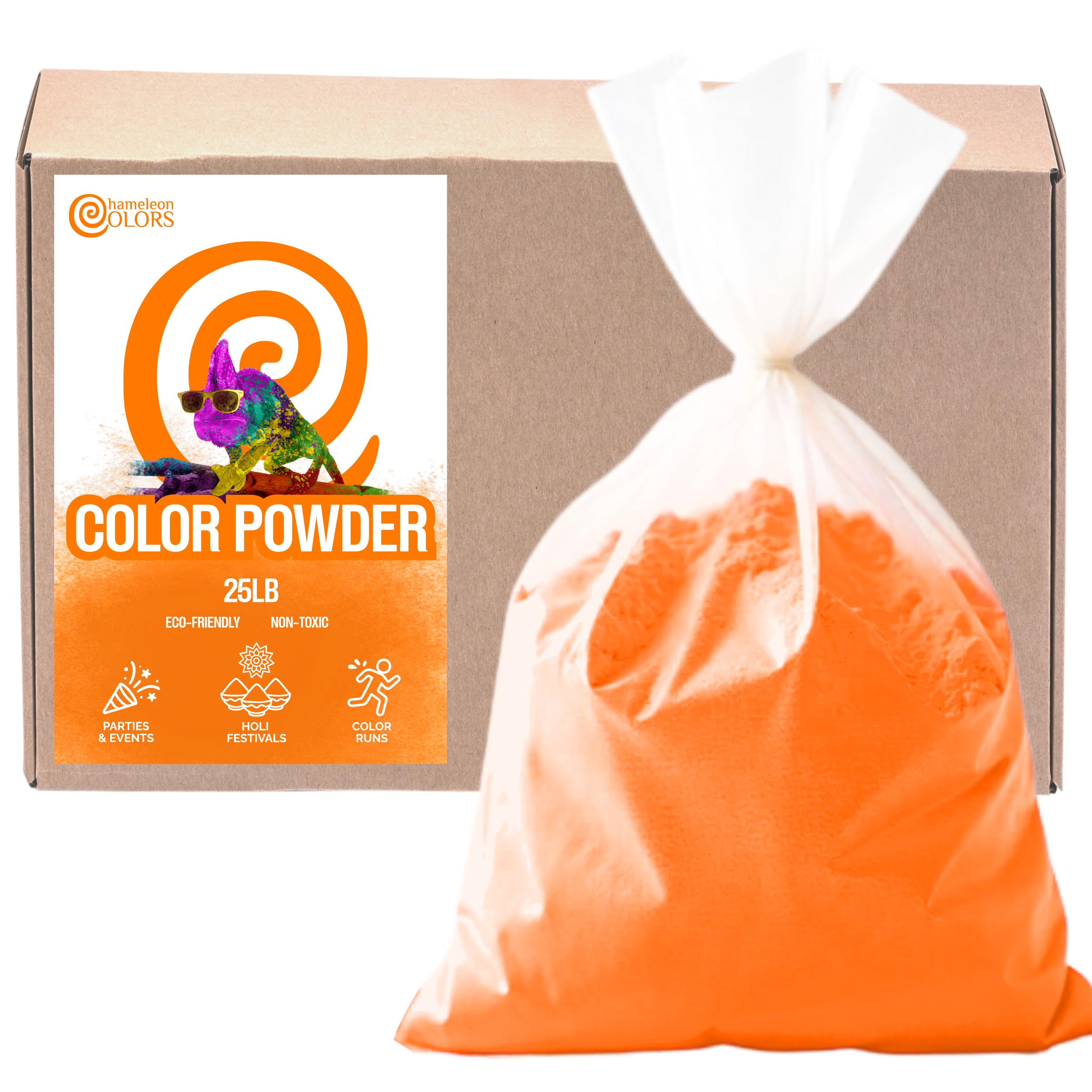 Chameleon Colors 25 lb. Color Powder - 1 Pack - Vibrant Orange Color - For 15-20 People - Non-Toxic & Gluten-Free - For Holi, Color Wars, Fun Run, Gender Reveal, Summer Camp & More