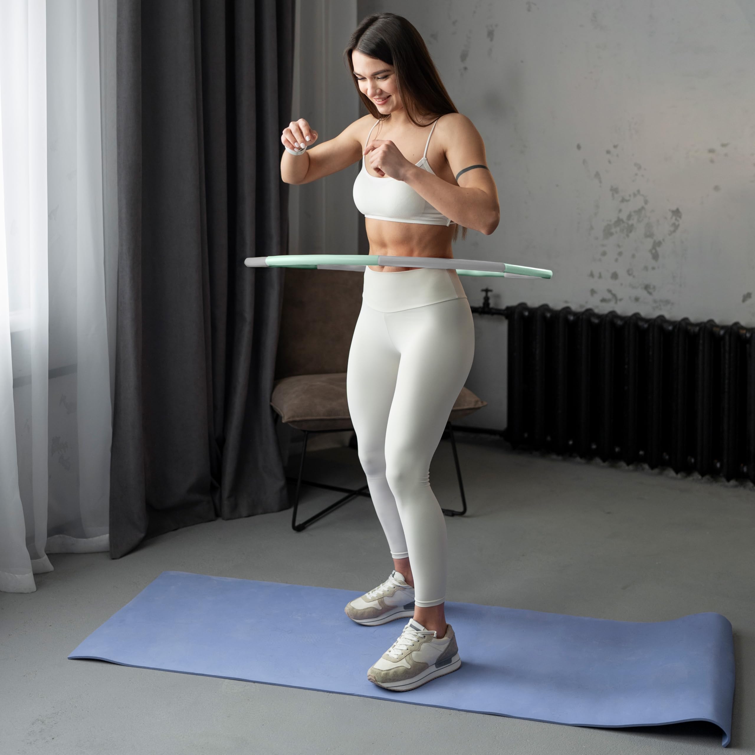 Gymtek Hula Hoop - Pneumatico per adulti, perdita di peso e massaggio, diametro 100 cm, con design ondulato, per dimagrire, hula hoop pieghevole, 6 pezzi