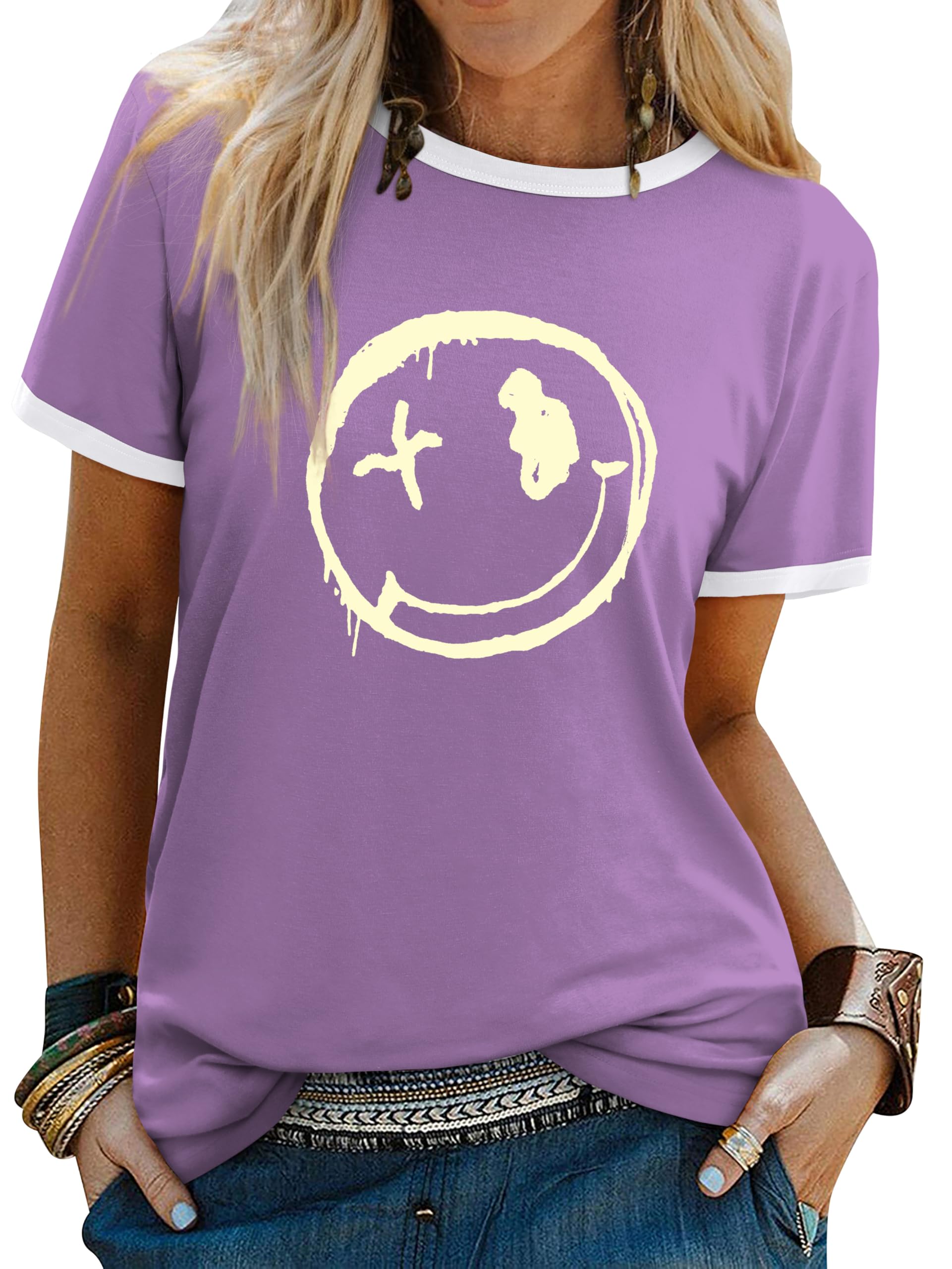 WIEIYM Tshirt Damen Oberteile Kurzarm Tshirts Sommer Damen T-Shirt Rundhals Hemd Leichtes Shirt Gedruckt Lässig Tee Tops Bluse