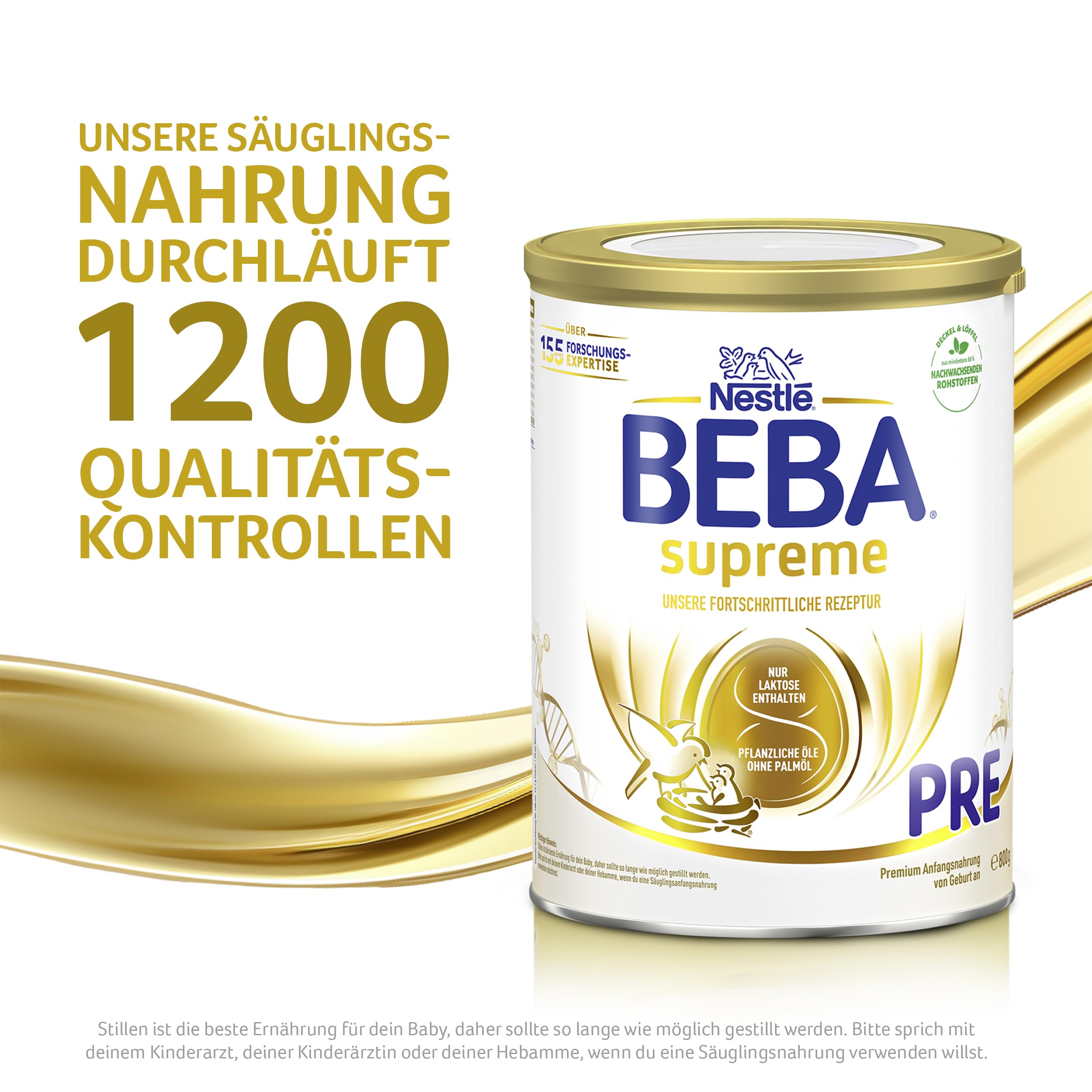 BEBA SUPREME PRE - Anfangsmilch von Geburt an, Patentiertes Produkt, Nur Laktose, Ohne Palmöl, Ohne Fischöl, Babynahrung, Baby-Milchpulver, 6er Pack (6 x 800g)