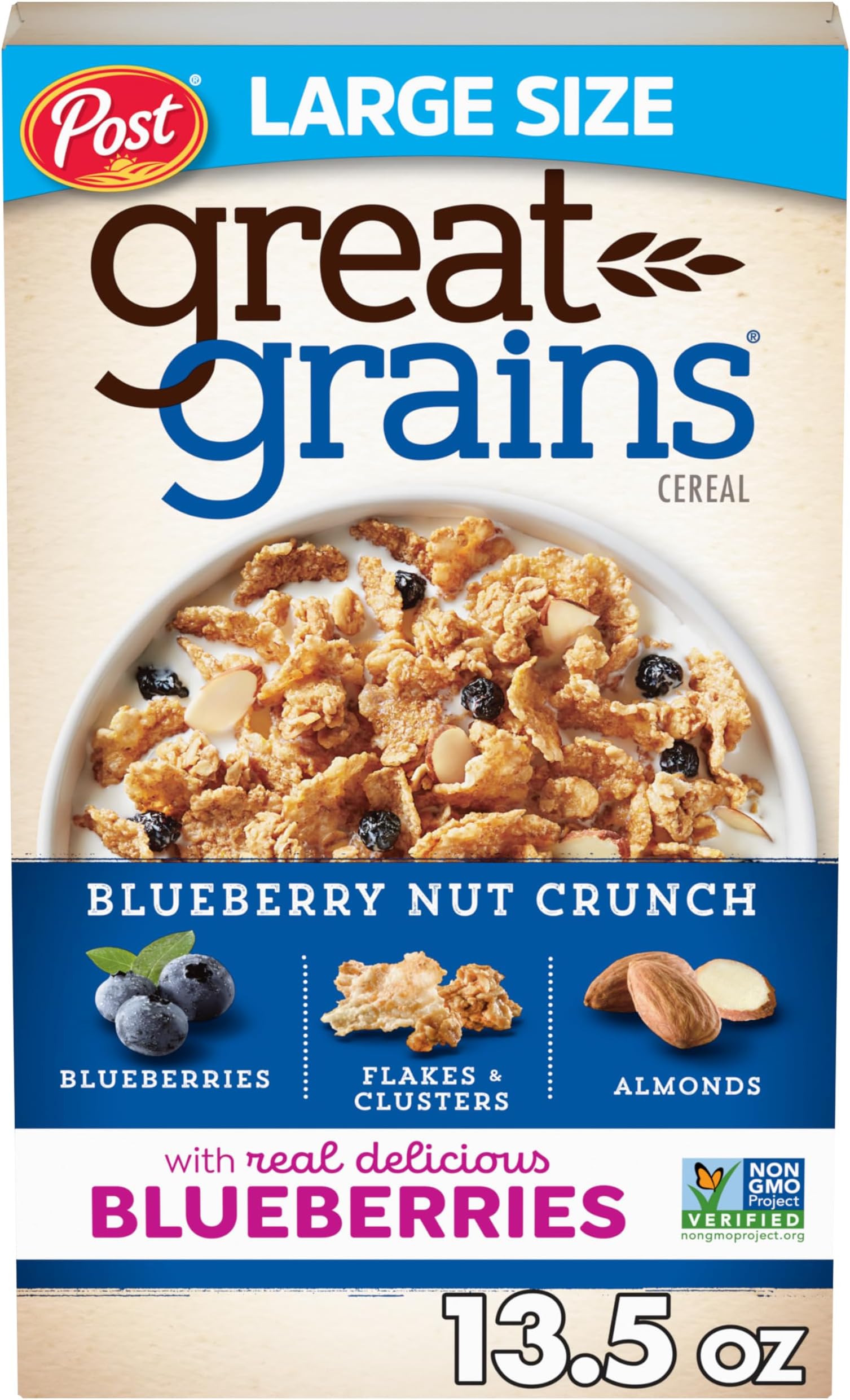 Blueberry Nut Crunch Blueberry Cereal, Heart Healthy Cereal With Dried Blueberries and Granola Clusters, Non-GMO Project Verified, 13.5 OZ Box