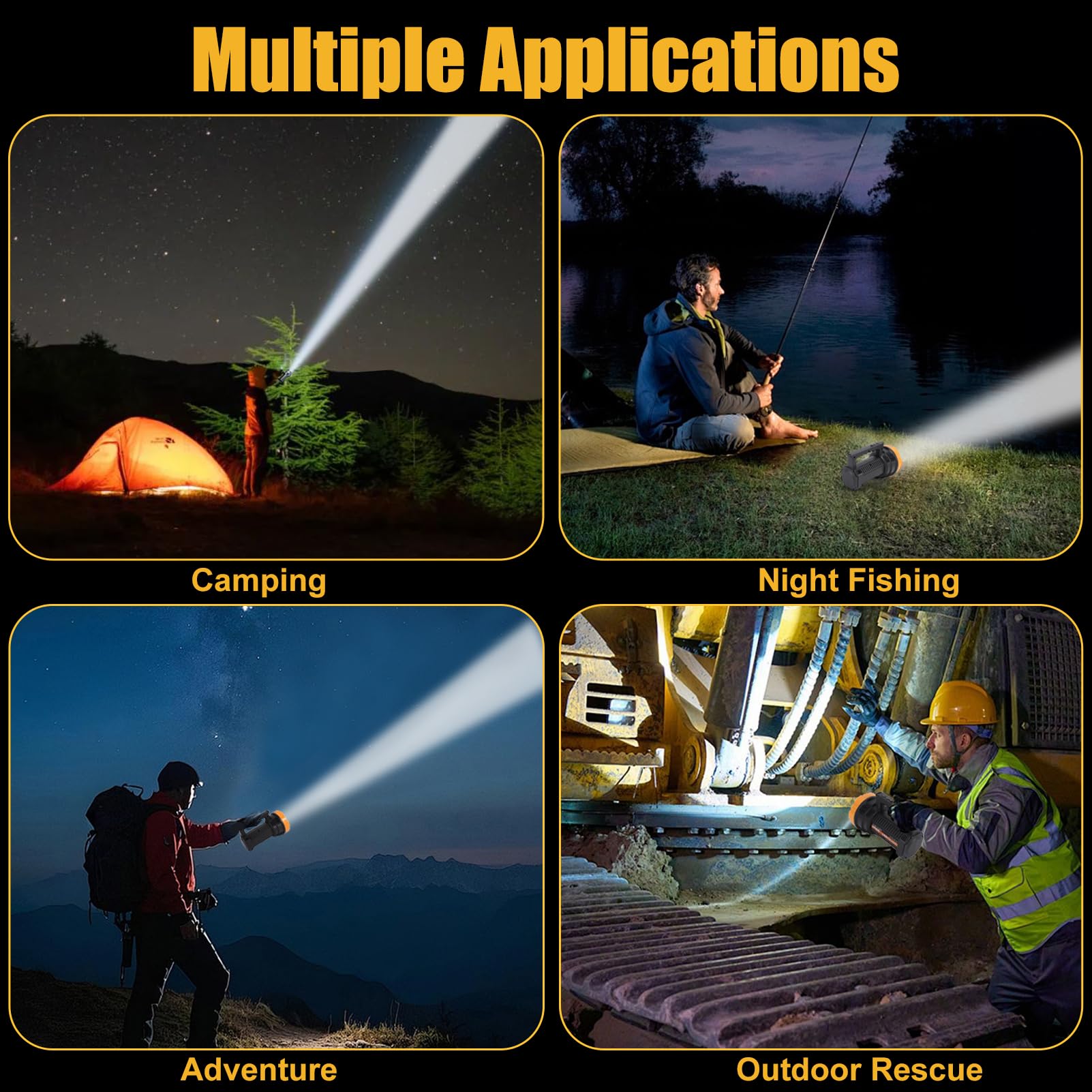 Linterna LED recargable con pantalla de alimentación, 4 modos de luz, linterna de mano de alto lúmenes, interruptor doble, linterna portátil impermeable para camping, senderismo, uso en interiores y