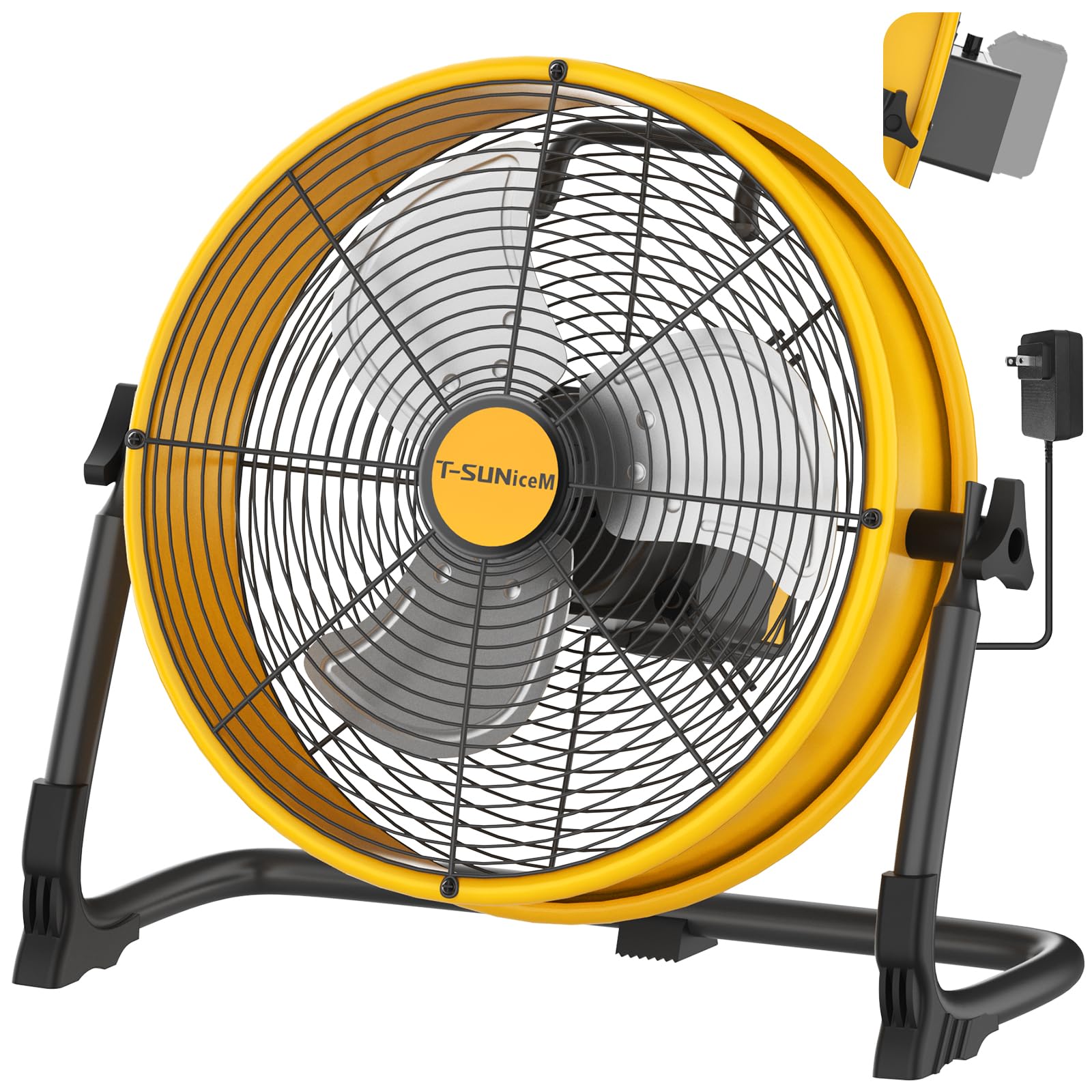 Photo 1 of 12" Battery Operated Floor Fan Compatible with Dewalt 20V Max Battery, Portable Fan with AC Adapter and USB Output, Metal Industrial High Velocity, Stepless Speed Cordless Fan for Jobsite Garage