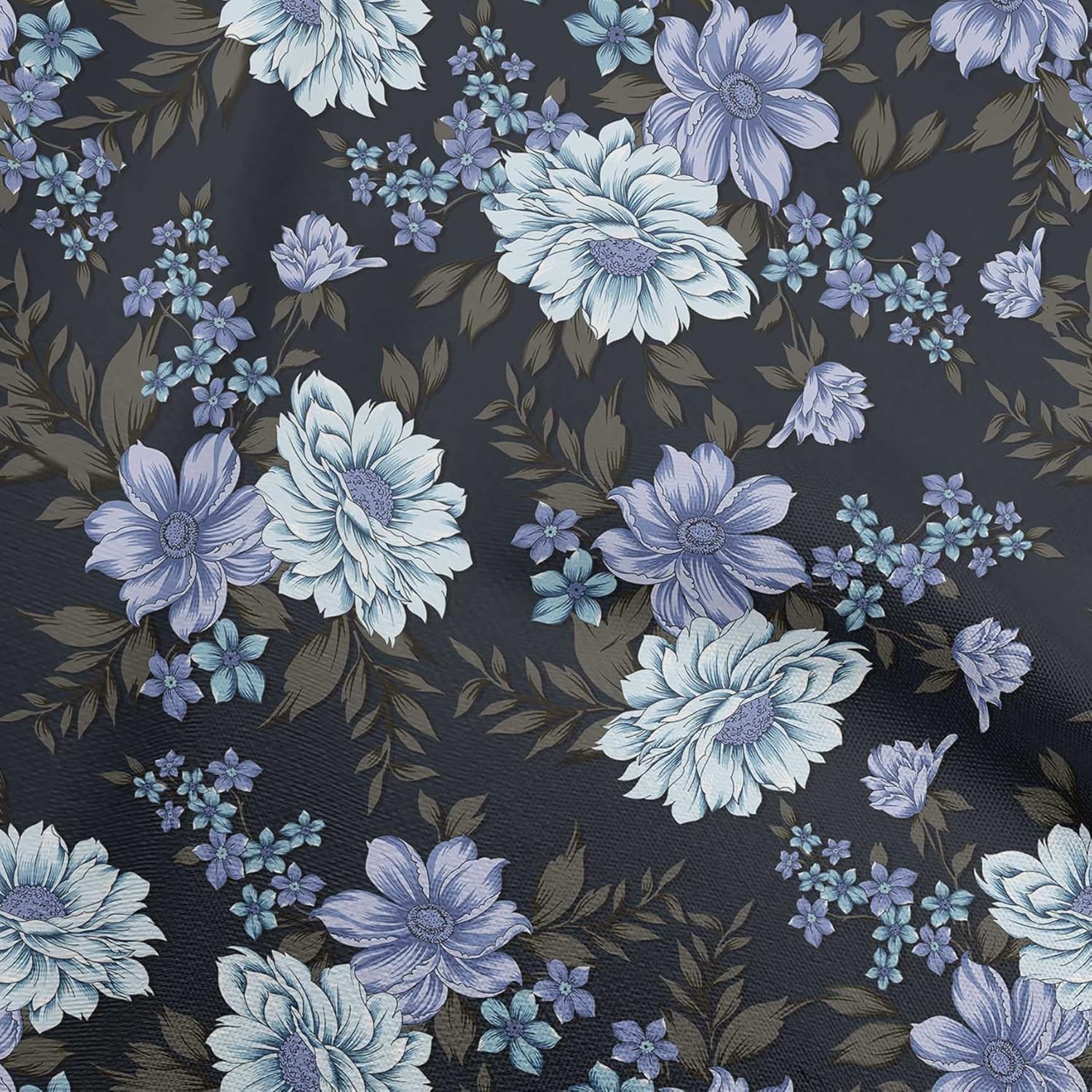 oneOone Polyester Spandex Medium Blue Fabric Floral Retro Quilting Supplies Print Sewing Fabric by The Yard 56 Inch Wide-301