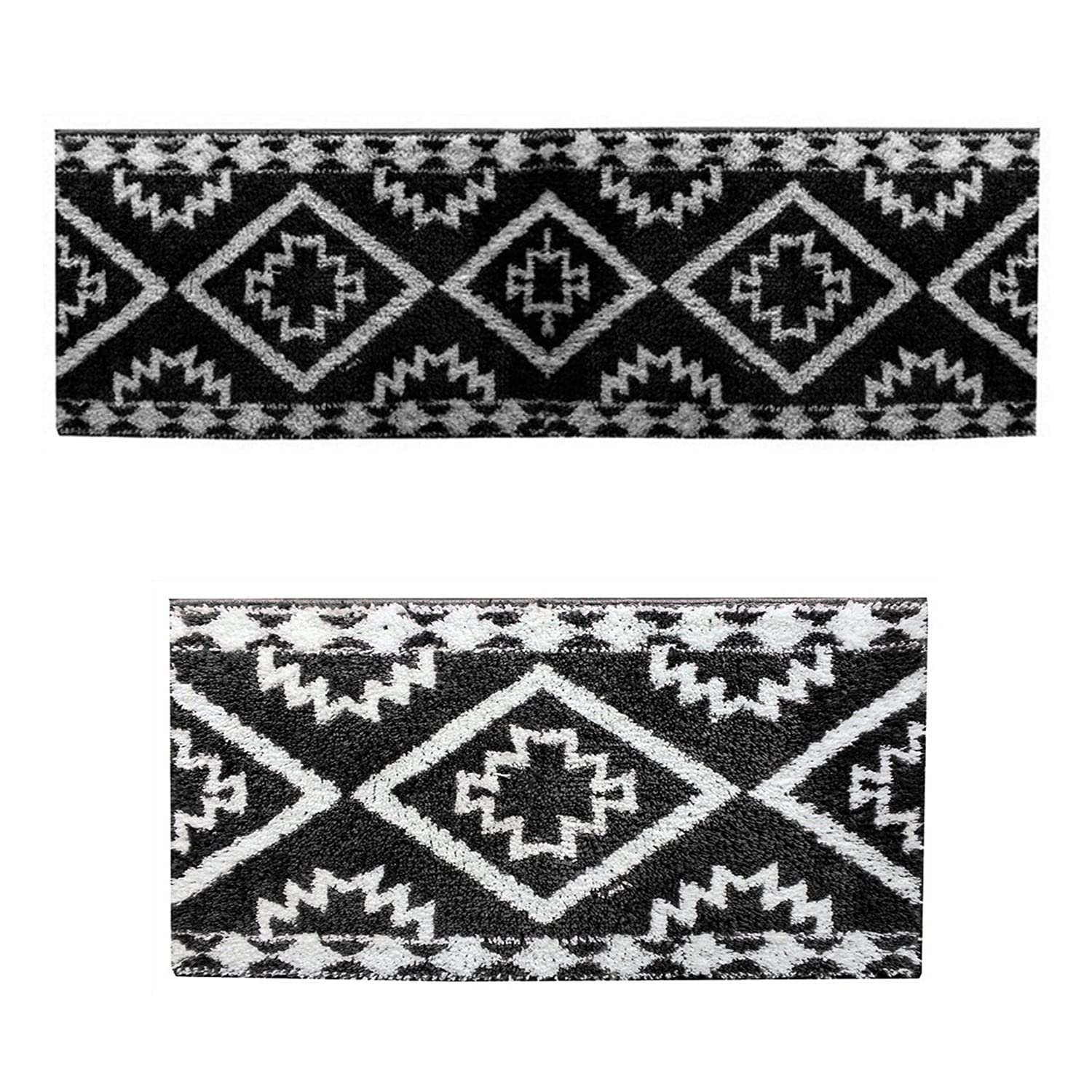 UNITO Fluffy Kilim Anti Skid Microfiber Kitchen Mat | Floor Mat | Door Mat| Kitchen Mat Combo for Floor, Kitchen, Room | Black |Pack of 2 (40x60 cm and 40x120 cm)
