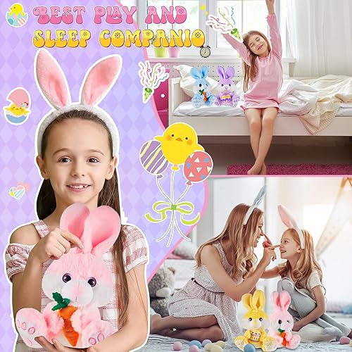 Miniatura 5 de Shappy 4 piezas de conejo de Pascua de 12 pulgadas de peluche lindo animal de peluche con huevos de Pascua, conejo peludo, regalo de cesta de Pascua