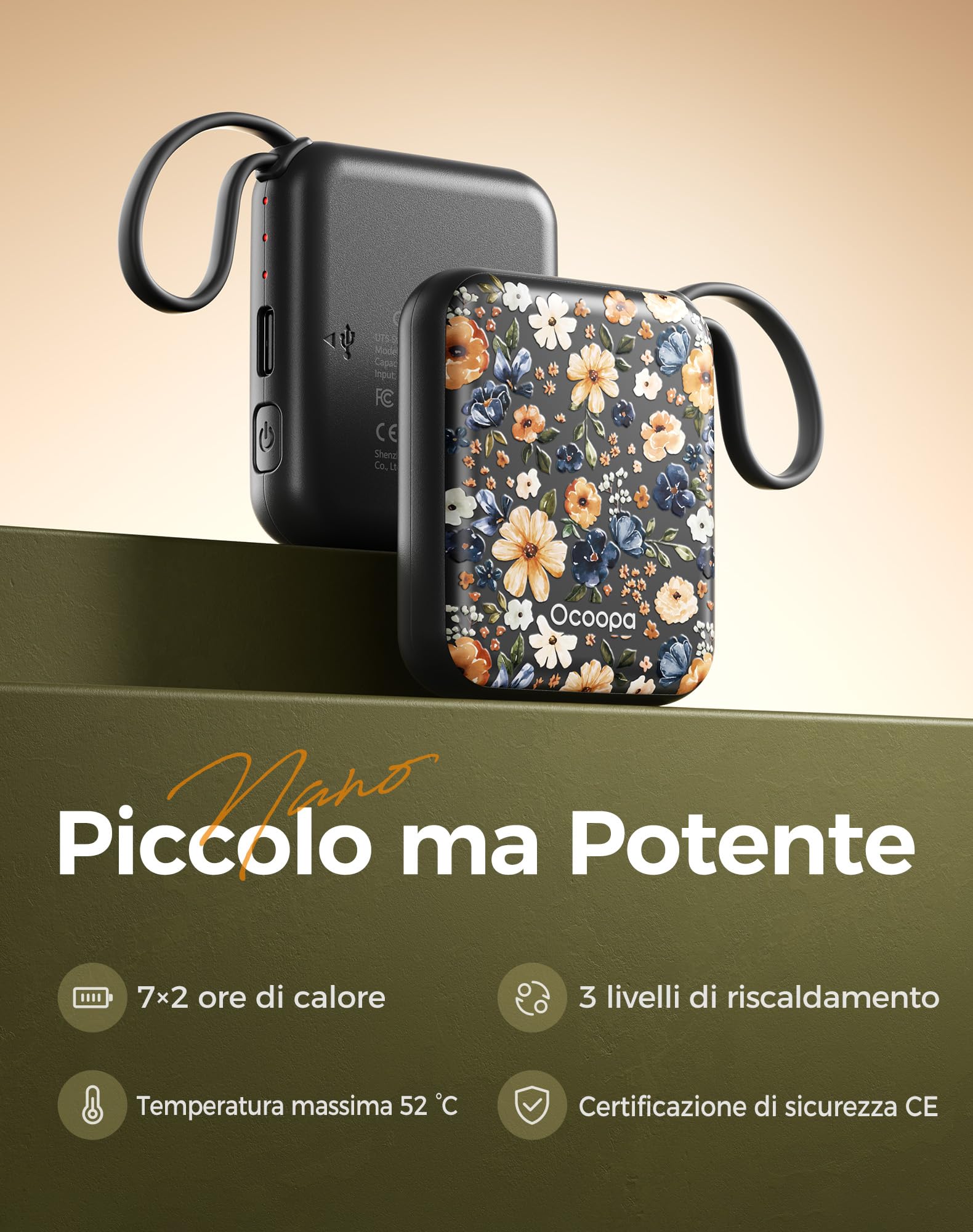 OCOOPA Scaldamani Elettrico 2 Pezzi, Portatile Scalda Mani USB Ricaricabile 4000mAh, 3 Livelli fino a 52°C, Utile Regalo di Natale, Ideale per Sci Invernale, Viaggi e Attività all’Aria Aperta,UT5 Nano