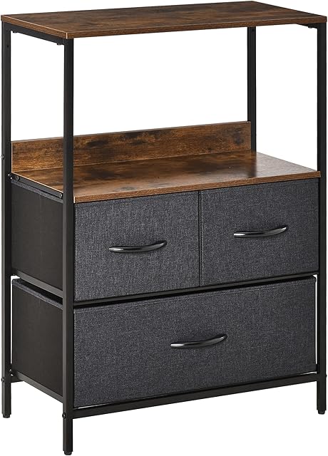 HOMCOM 3 Drawer Storage Chest Unit Home Cabinet w/Shelves Home Living Room Bedroom Entryway Living Furniture Black