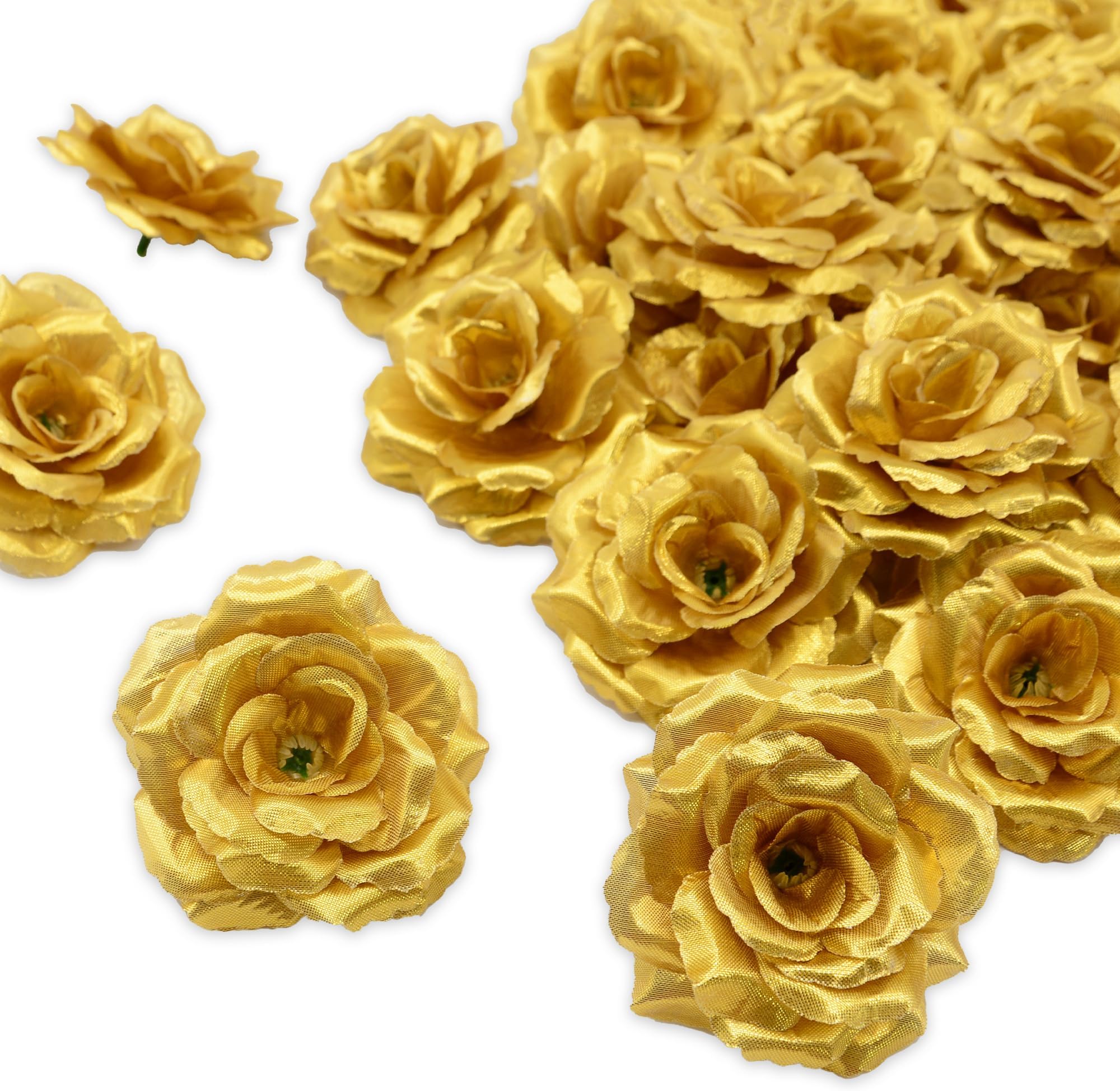 20 Pcs Gold Rose Flower Head, Artificial Flowers Bulk for DIY Crafts | 3 Inch Fake Silk Roses Flower Heads for Decoration, Wedding Home Party Decor DIY Garland Baby Shower Centerpiece Decorations