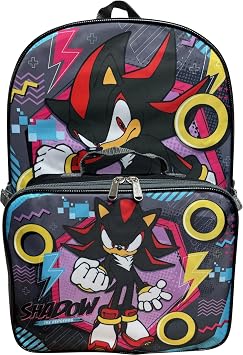 Ruz Sonic the Hedgehog 16 Inch Backpack with Detachable Matching Lunch Box, Shadow Kids School Bag