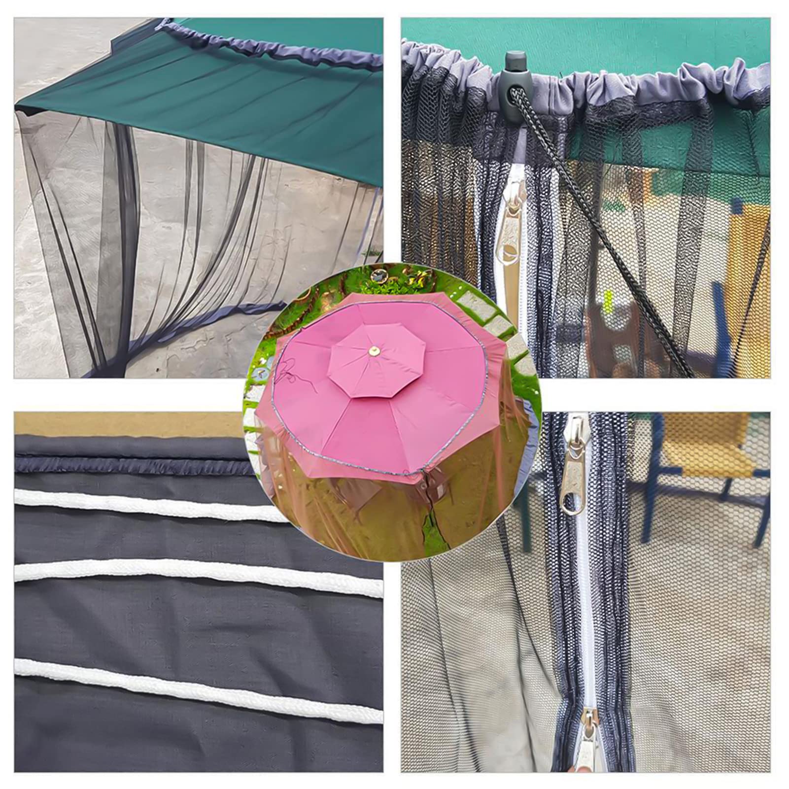 Moskitiera, osłona ekranu parasola 335x230cm siatka parasolowa moskitiera siatka na owady obudowa zewnętrzna Bugs komary Patio siatka piknikowa pokrywa(Black)