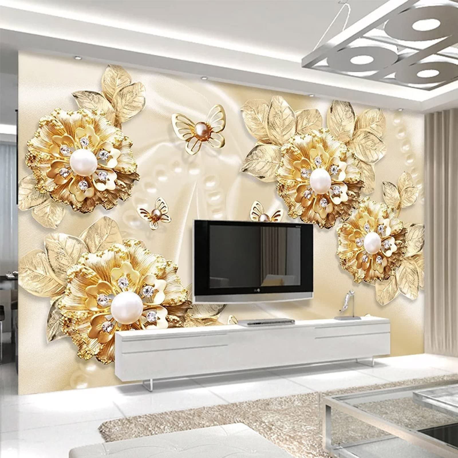 Papel pintado autoadhesivo de PVC 3D sala de estar mural de oro joyería mariposa telón de fondo arte pegatina dormitorio cartel