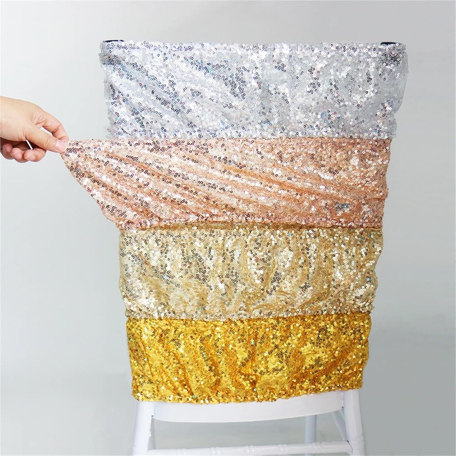 Chair Sashes 10/50pcs Gold Sequin Chair Sashes Sliver Party Decor Band Wedding Stretched Bow for Events Banquet for Wedding(Black,50pcs)