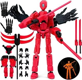 8Inch T13 Assembly Completed Action Figure,3D Printed Multi-Jointed Movable Toy Nova 13 Action Figures Desktop Decorations for Game Lovers Toy (Red Emitting red Light)