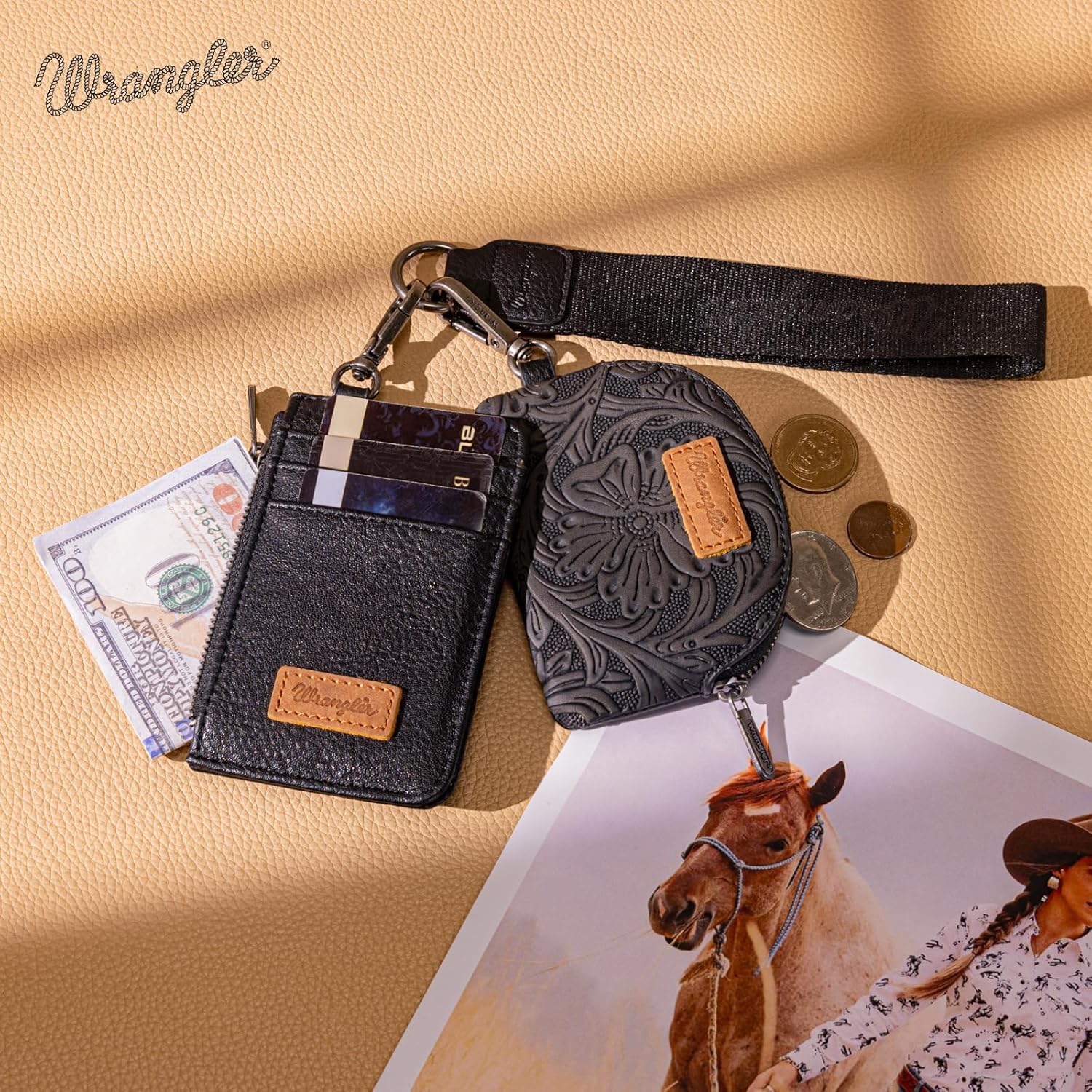 Montana WestxWrangler KeyChain Wristlet Wallets for Women Western Dual Pouch Wristlet Embroidered Boot Scroll Card Holder Wallet With Zipper - Image 5