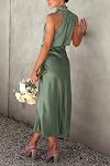 PRETTYGARDEN Women's 2026 Summer Satin Dress Elegant Sleeveless Mock Neck Cocktail Party Maxi Dresses
