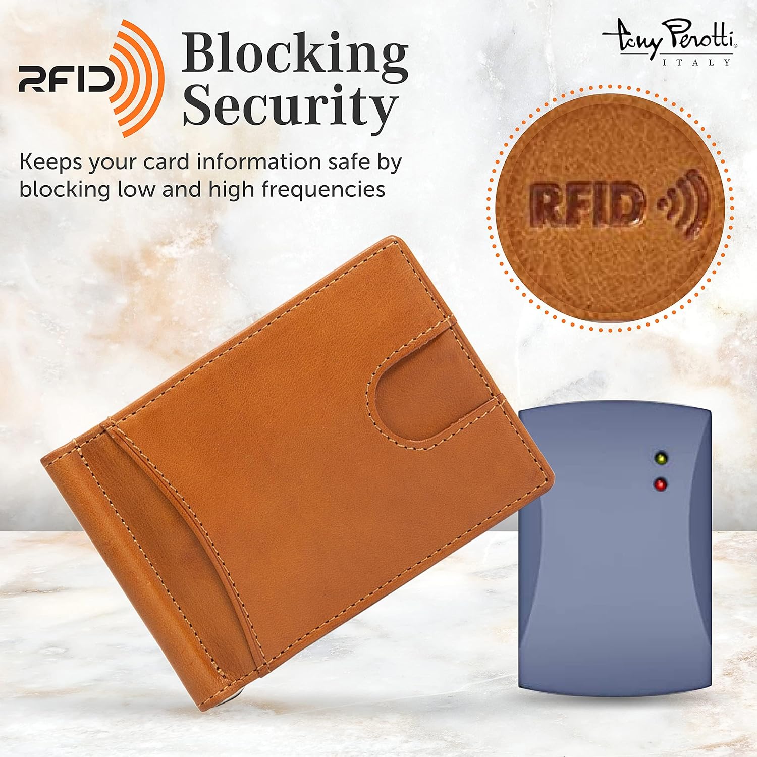 Tony Perotti Italian Leather Slim Money Clip Wallet - Men's Bifold Ultra Slim RFID Wallet With Credit Card Slots and ID - Eco-Friendly Tanned Full Grain Made in Italy - Image 3