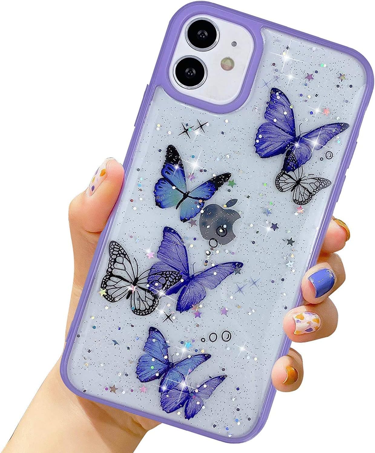 Takvet Clear Glitter Case for iPhone 12/12 Pro Case for Girls Women Cute Bling Sparkle Shining Butterfly Case with Soft TPU Bumper Shockproof Protective Case Cover for 6.1'' iPhone 12/12 Pro (Purple)