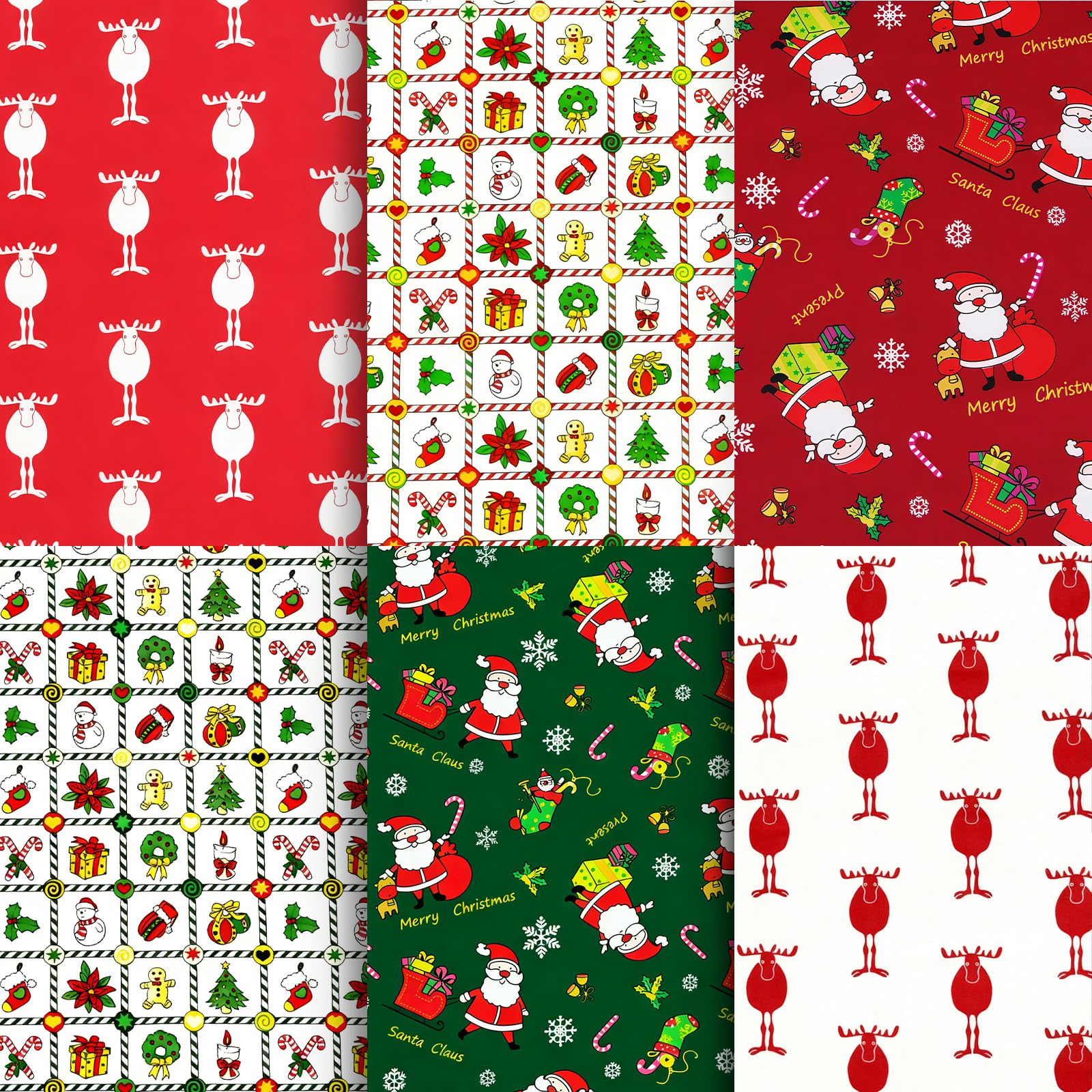 Aucuu 6 PCS Christmas Fat Quarters Fabric Bundles, 50x50cm Christmas Fabric Bundles, Quilting Cotton, Bundle Quilting Craft FA-BRIC, Christmas F abric for DIY Crafts, Sewing, Patchwork, Home Decor โ image 1