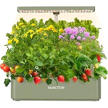 SUNCOZE Hydroponic Growing System, Smart Herb Garden, 12 Pods, Green | Indoor Herb Garden with 24W LED Grow Light, Height Adjustable, 4 L Water Tank, Quiet Smart Pump, for Home & Kitchen