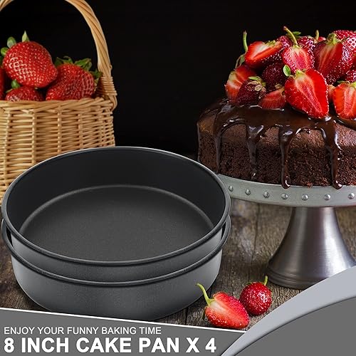 Miniatura 4 de E-far Molde para pasteles de 8 pulgadas, 4 moldes redondos antiadherentes para hornear pasteles para bodas, cumpleaños, pasteles de capas, núcleo de