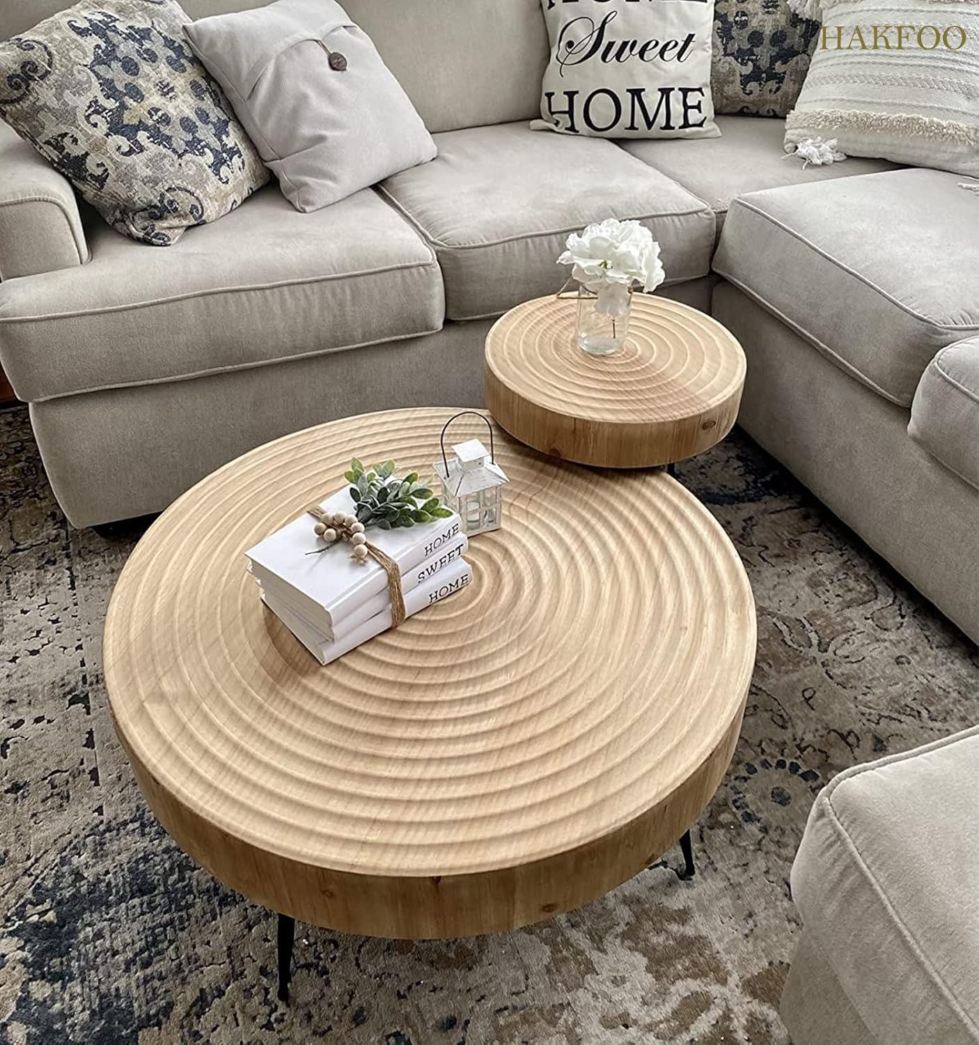 Amazon.com: USPEEDY 2-Piece Farmhouse Wooden Coffee Table Set,Boho ...