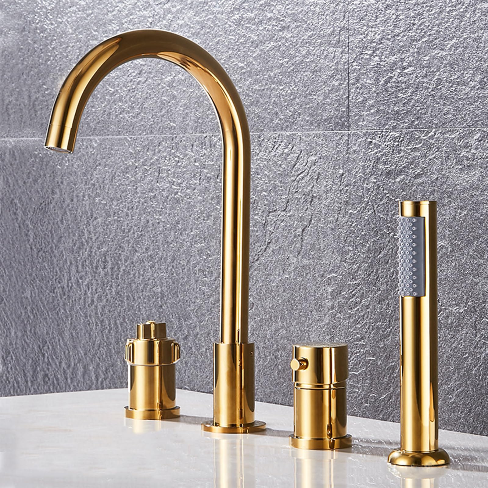 SBCGFY Gold Bathroom Bathtub Mixer Tap With Pull Out Handheld Shower Attachment,