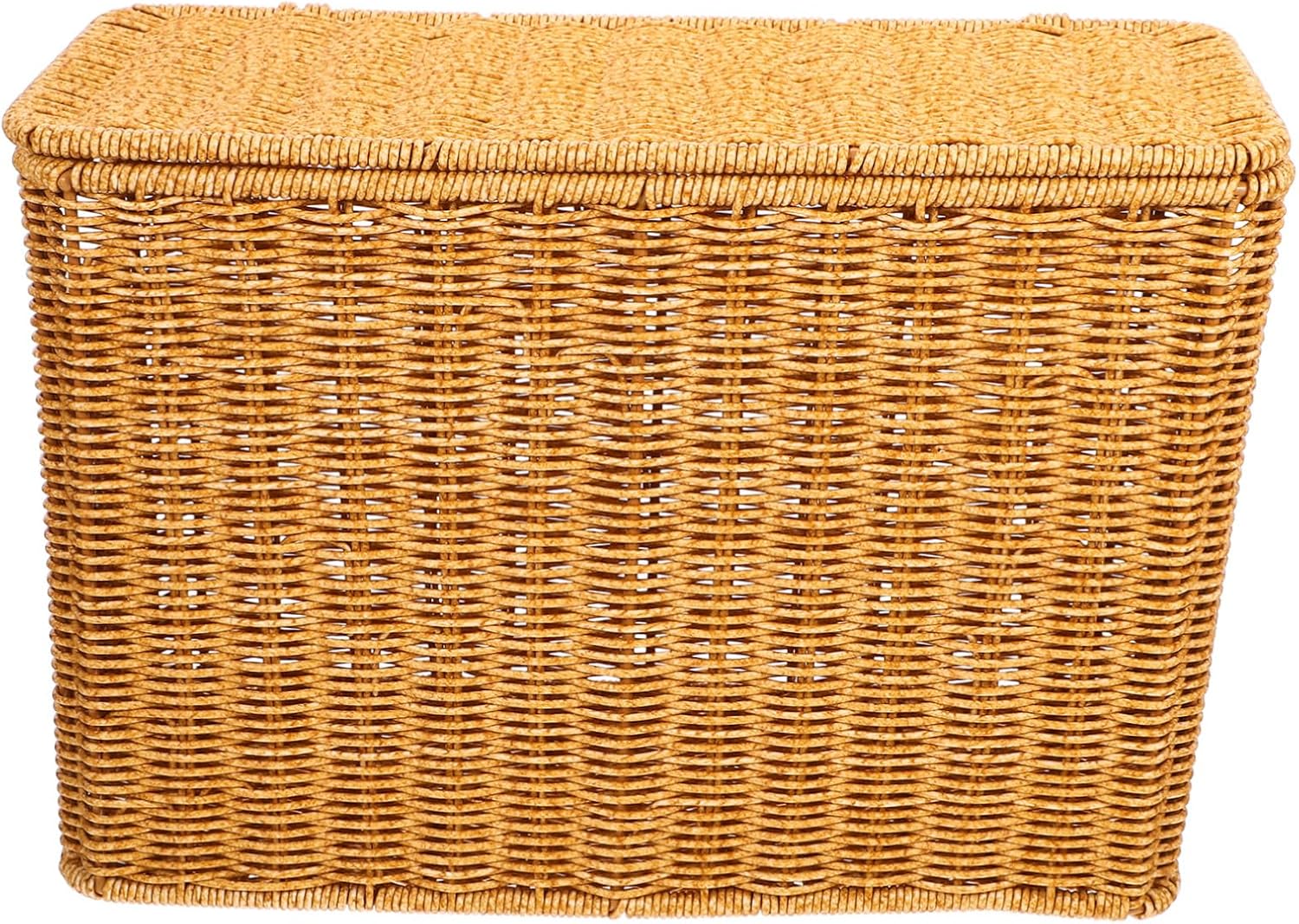 Woven Storage Basket with Lid and Handle Portable Lightweight Sundries Organizer for Magazines Gifts Multipurpose Decorative Picnic Basket Narrow High Design for Home Storage