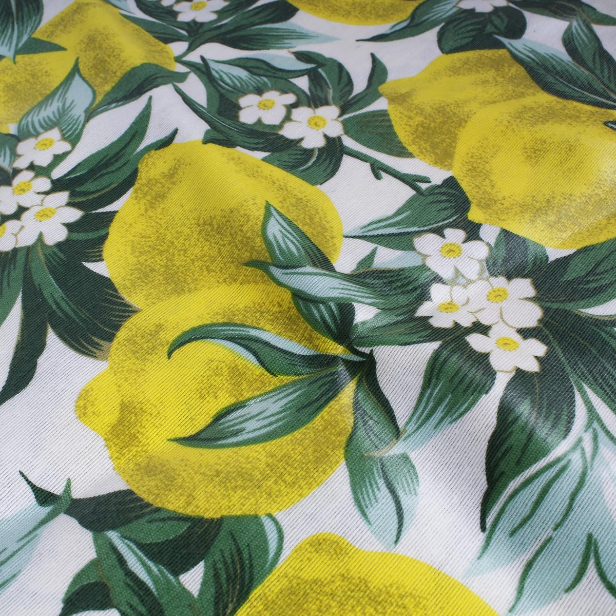 SaRani Tovaglia Plastificata con Stampa Limoni, Foglie Verdi e Volant, Impermeabile (Giallo, 140x230 cm)