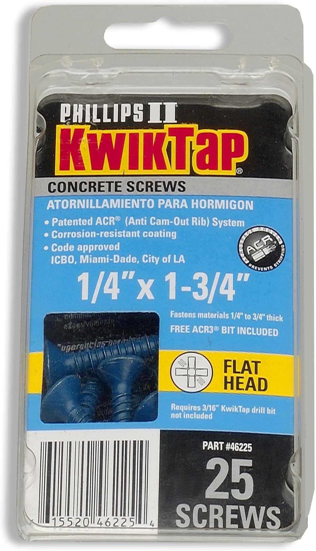(47225) 1/4 x 1-3/4" Hex 25pk Concrete Screws