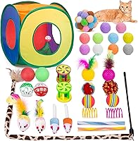 Retro Shaw 33Pcs Cat Toys Pack: Collapsible Tunnel, Feather Wand, Bell Balls & Mice for Indoor Kittens - Boredom Buster & Exercise