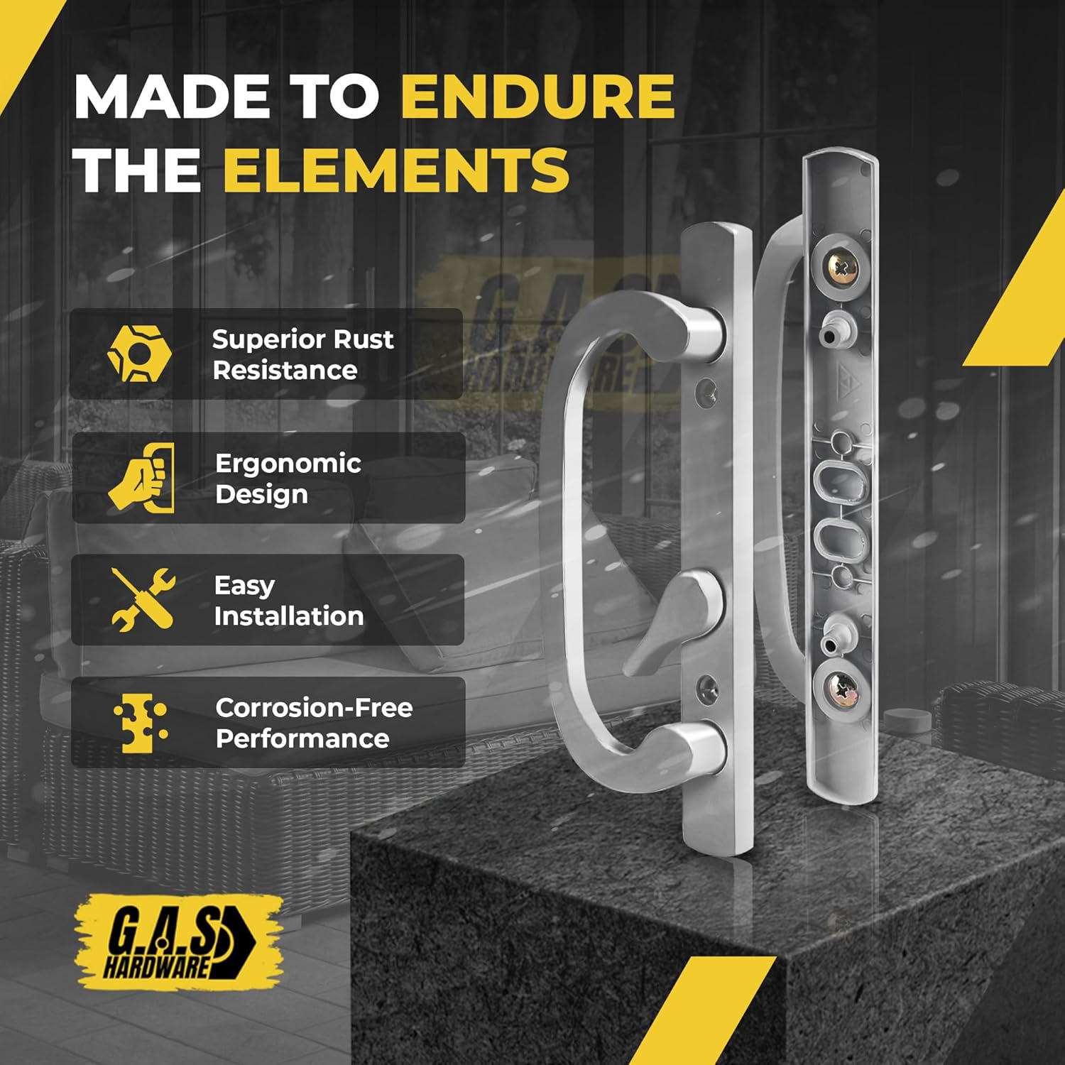 8.5" Legacy Sliding Patio Door Handle Set – Non-Keyed, Offset Latch – Chrome Grey – Fits 3-15/16" Screw Hole Spacing, 1-1/4" to 2-1/4" Thick Doors – Sash Controls 2265 – Mortise Lock NOT Included