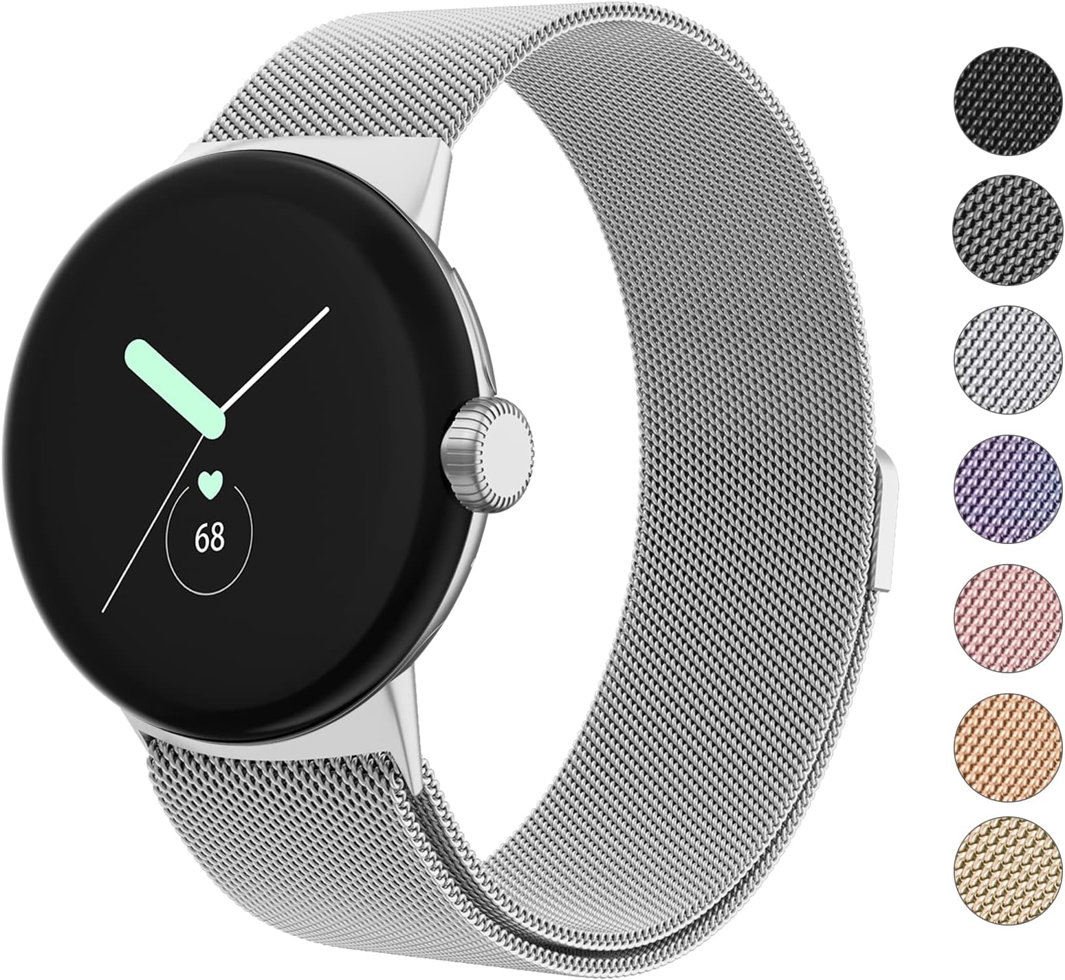 Metal Band Compatible with Google Pixel Watch Bands for Women Men, Stainless Steel Mesh Loop Adjustable Wristband Replacement Strap for Google Pixel Watch 1/2 / 3 41mm Band
