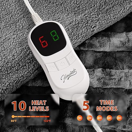 Vista 202 de Homemate Manta térmica eléctrica de 50 x 60 pulgadas, manta térmica de 1/2/4/6/8 horas de apagado automático, 10 niveles de calor, protección contra