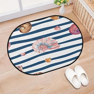 Watercolour Conch Line TPR Non-Slip Oval Doormat Absorbent Floor Mat for Front Door Kitchen Bathroom Living Room Bedroom Entryway Decorative Home Rug