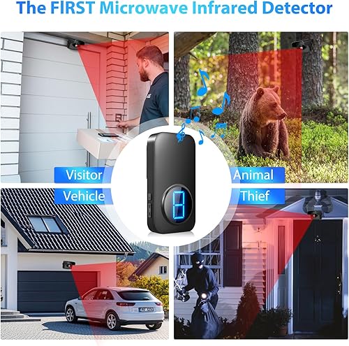 Miniatura 2 de Alarma inalámbrica para entrada de vehículos, sensor de movimiento resistente a la intemperie y detector con rango de 600 pies, sistema de alerta de