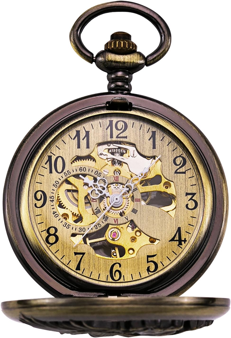 TREEWETO Vintage Mechanical Skeleton Hollow Pegasus Carved Pocket Watch for Men Women, Bronze