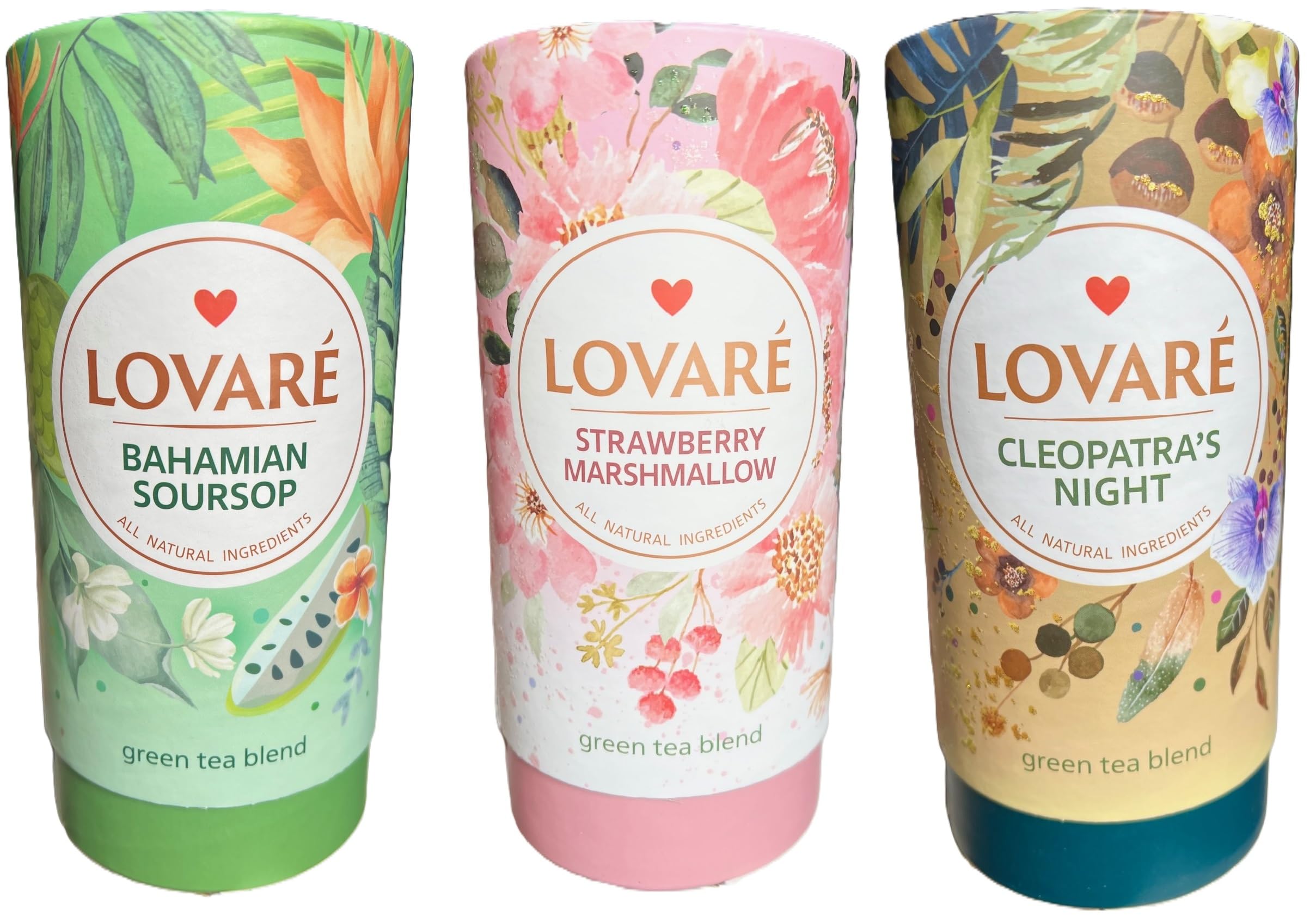 3er Pack Lovare Grüner Tee Set Kleopatras Nacht; Erdbeer Marschmallow; Bahamian Soursop lose, 3x 80g