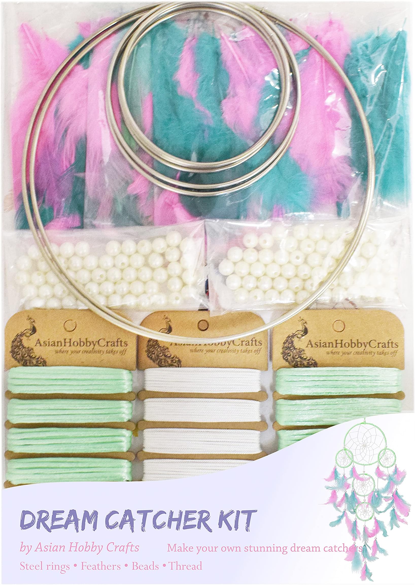 Asian Hobby Crafts DIY Dream Catcher Kit for Girls & Adults, Creative Art & Craft Kit for Birthday and Return Gifts, Includes Screen-Free Activities (Kit-S)