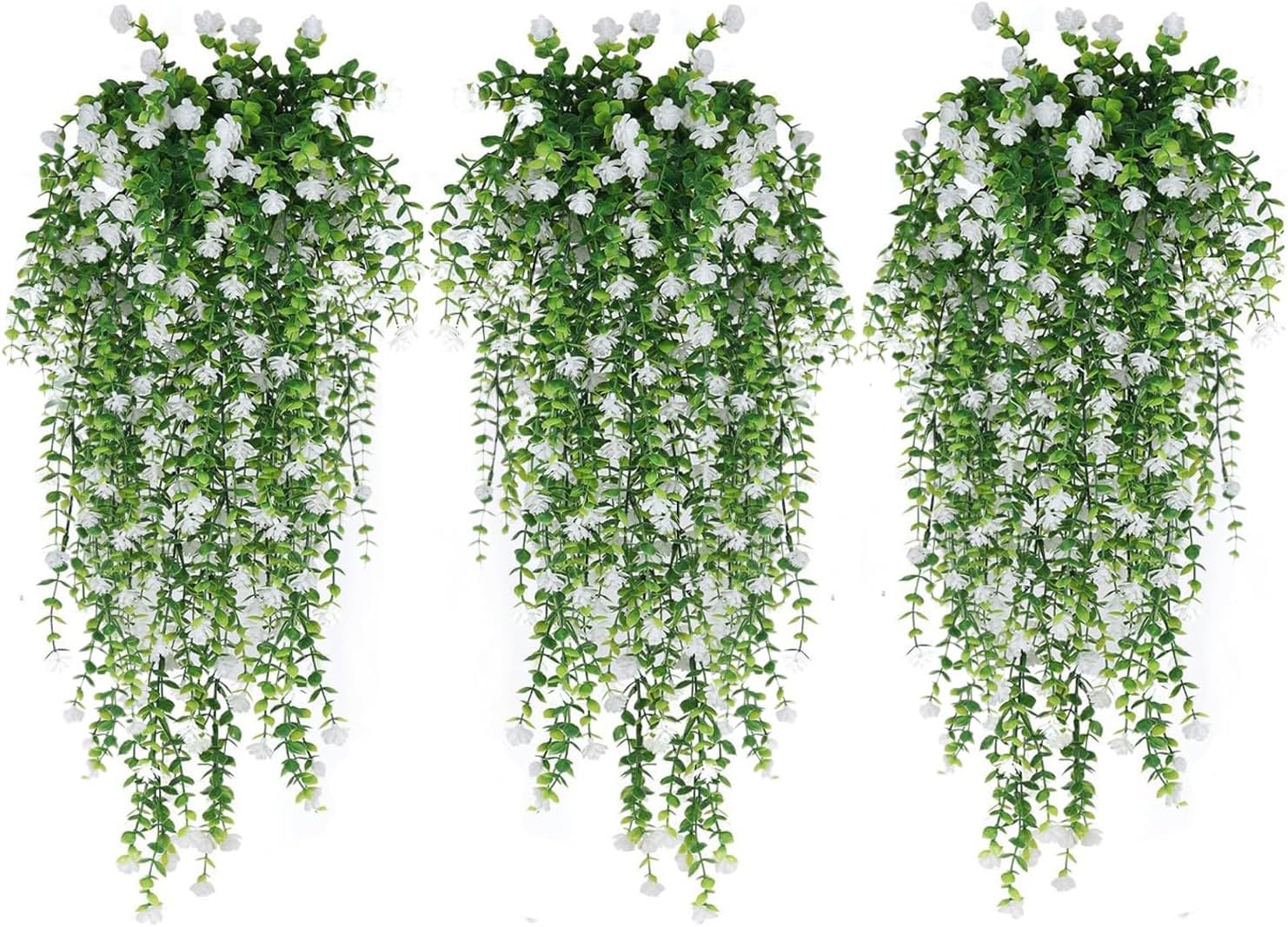 WEISPARK Artificial Hanging Flowers, 9pcs Fake Eucalyptus Vine Faux Flower Greenery Garland Plastic Plants for Indoor Outdoor Wall Garden Wedding Home Party Decor